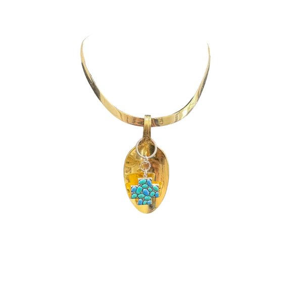 King Arthur’s Gold Electroplated Artisan Spoon & Vintage Best Pendant & Choker - Picture 8 of 11